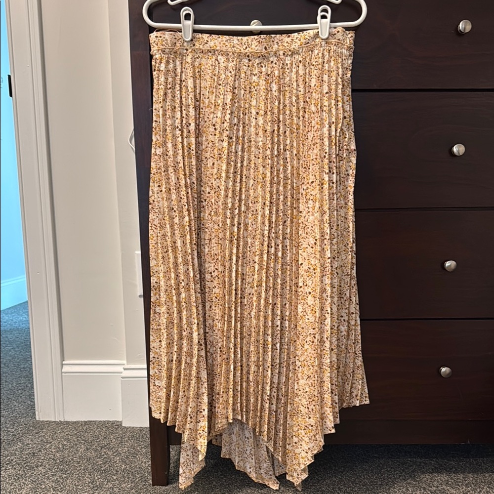 Cream Pleated Asymmetrical Maxi Skirt